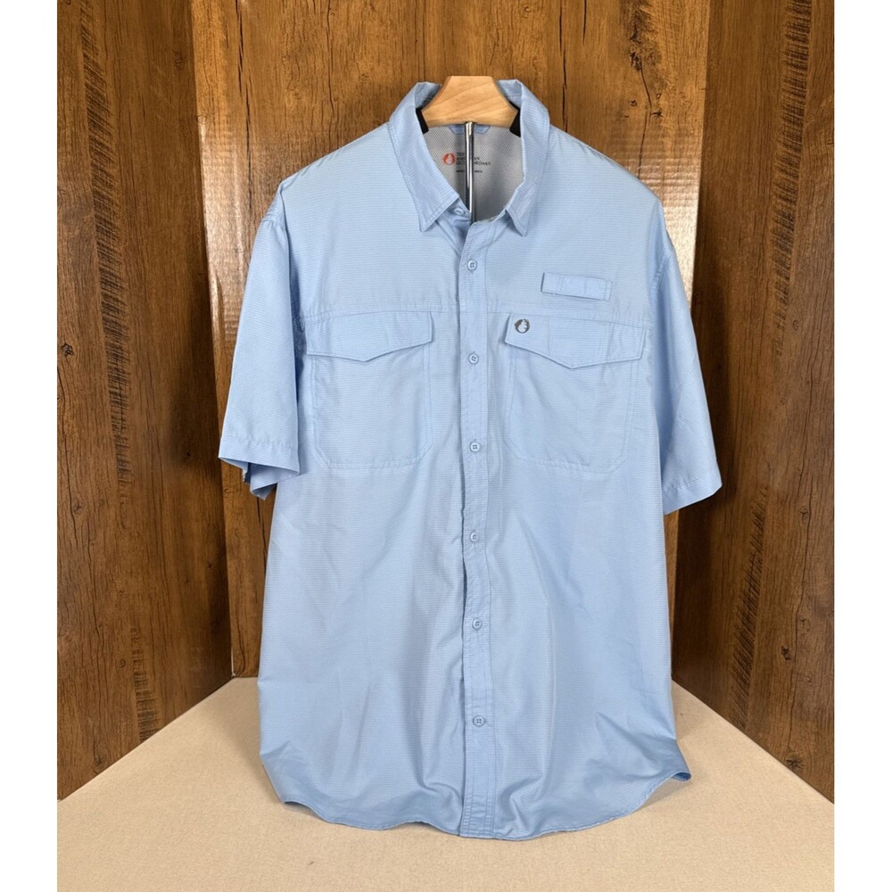 The American Outdoorsman Shirt Mens Size XL Blue Fishing Vented Short Sleeve UPF